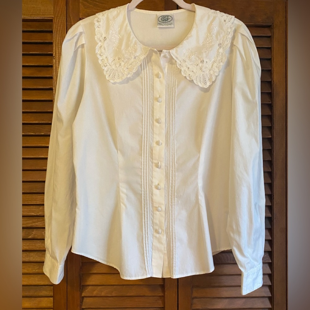 Vintage Laura Ashley Blouse US 10 White Lace Cotton